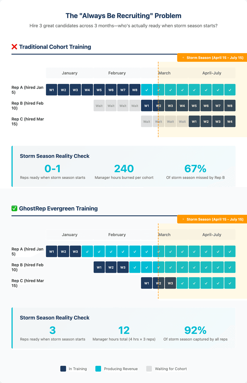 roofing sales training investment storm season comparison