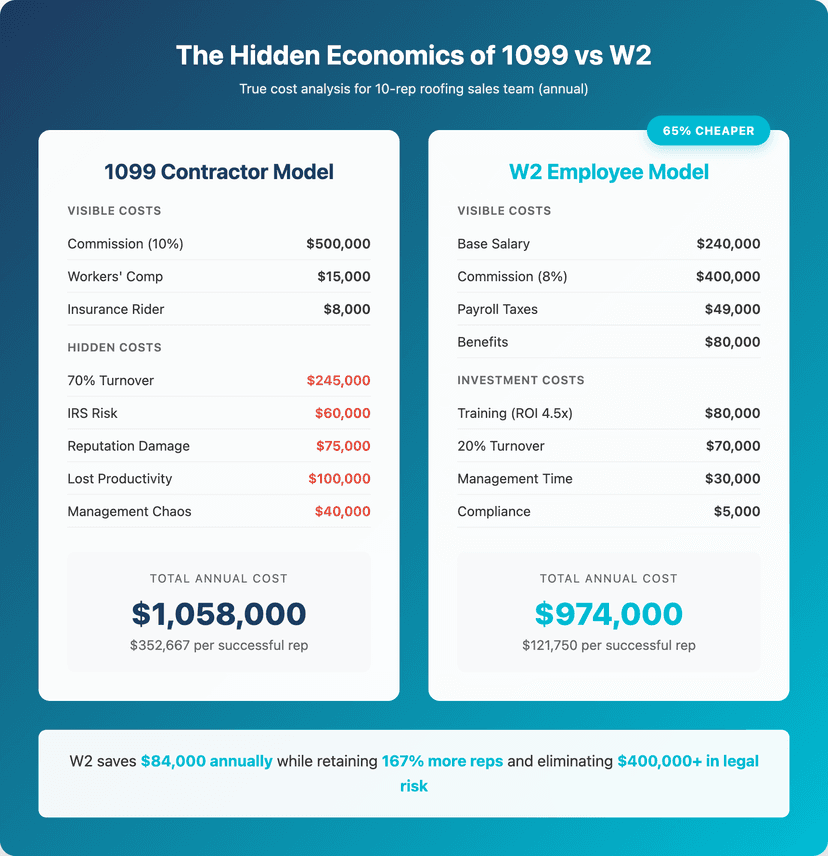 w2 vs 1099 roofing sales reps which is better